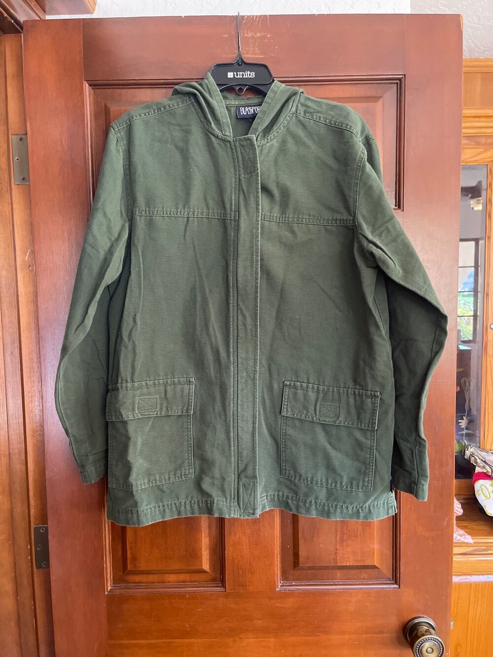 VTG 90s Bill Blass Blassport Green Hooded Utility Chore Jacket Barn Coat Size M